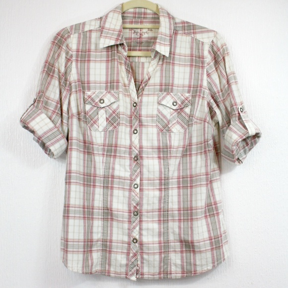 Sonoma Tops - Plaid Snap Button Front Top